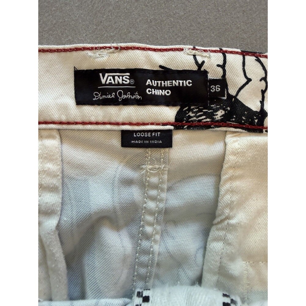 Vans Daniel Johnston Chino Pants Mens 36x31.5 Off White Graphic Loose Fit Skate - Picture 5 of 12